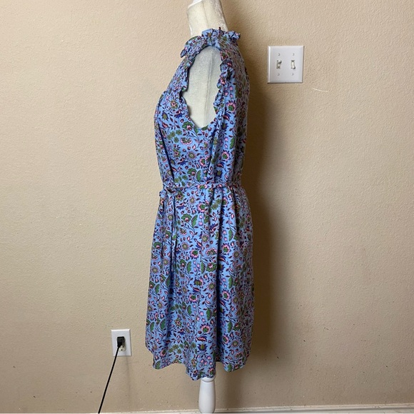 Boden Periwinkle Blue Floral Sleeveless Smocked Belted Cotton Mini Dress Size 6 - Picture 5 of 11